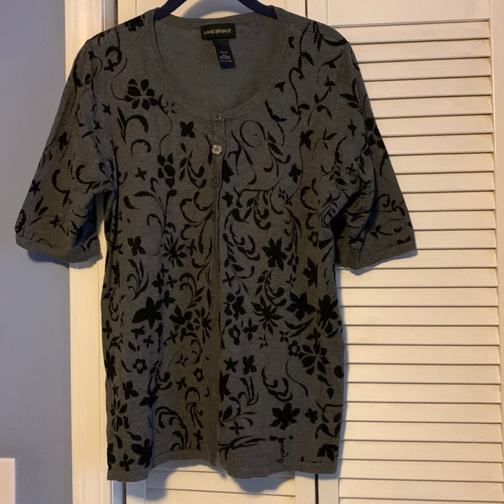 Lane Bryant.  Grey with Black Design Sweater.